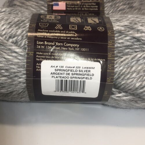 2 madejas 64 yardas cada una marca León ciudad natal Springfield hilo plateado súper voluminoso - Imagen 6 de 8