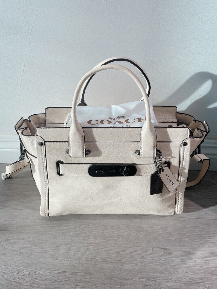 Coach Swagger 37732 In Soft Grain Chalk Leather Satchel White