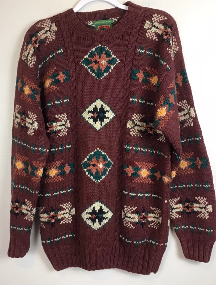 Boston Traders Vintage Men’s Ramie Cotton Hand Knit Aztec Sweater, L, 90’s Y2K - Image 2 of 4