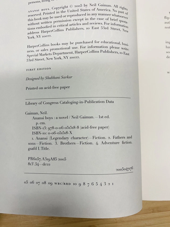 Anansi Boys от Neil Gaiman (2005) 1-е издание 1-е издание печать в твердом переплете DJ - Изображение 2 из 4