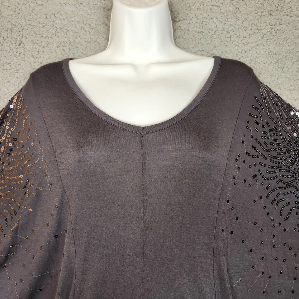 Top túnica negro by Saks Fifth Avenue gris lentejuelas talla M mangas Dolman 3/4 Foto 4 de 4