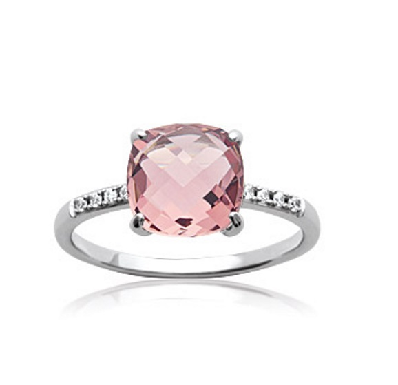 Bague En Argent Solide Avec Topaze Rose 12mm Et Zircons - Neuf Sans Emballage, Pierre Centrale Rose
