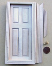 Single Wooden 4 Panel Door & 2 Brass Knobs Tumdee 1:12 Scale Dolls House DIY 049