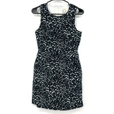 J.Crew Dress Womens Size 2 Textured White Black Green Animal Print Sleeveless