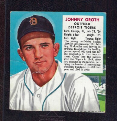 1952 Red Man Baseball Card #10A Johnny Groth, Detroit Tigers, Good!