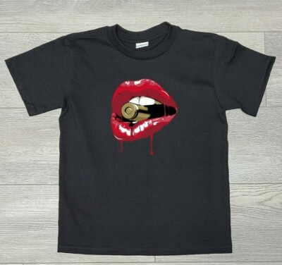 New! Red Lips Biting Bullet/Bullet Lips T-Shirt HQ Vinyl Top Unisex