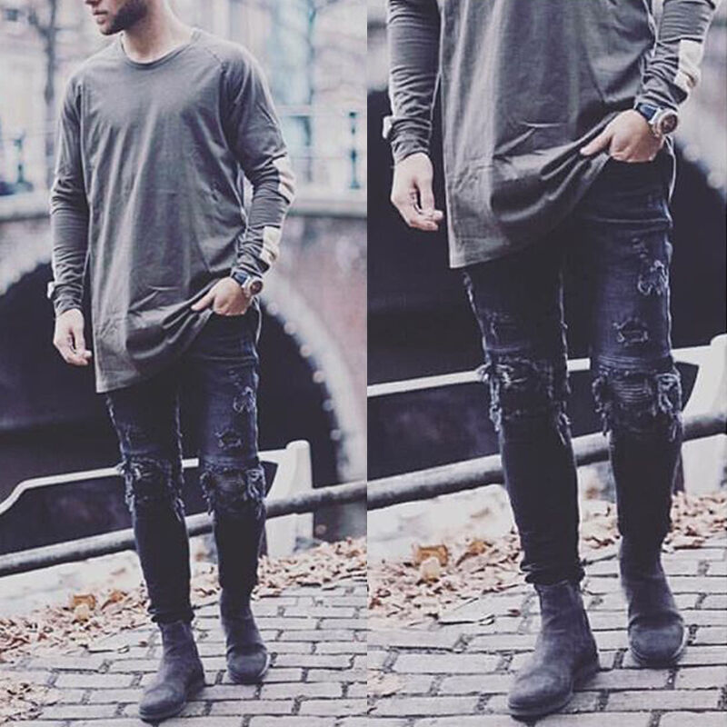 black ripped jeans men outfit