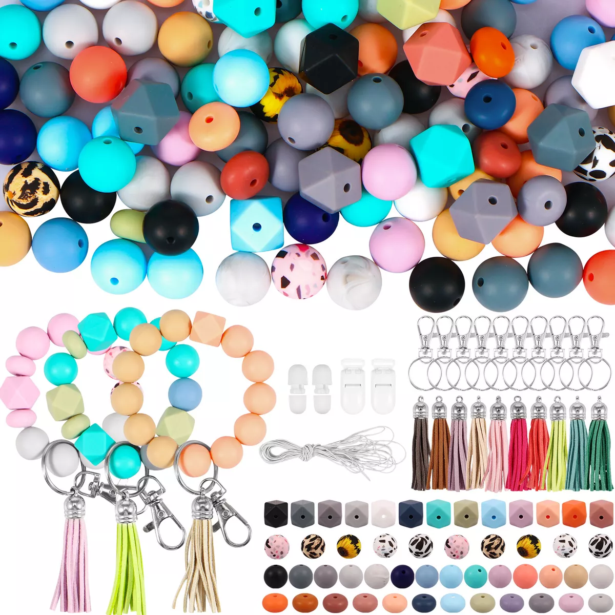 235Pcs Silicone Beads Bulk Kit Multiple DIY Jewellery Bracelets Keychain  MakingΨ