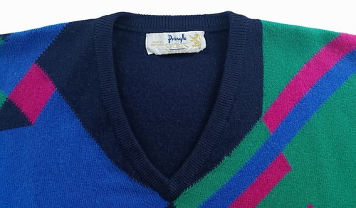Vintage Pringle Sports Mens Navy Multicolor Wool Knit Sweater Pullover Size M - Picture 11 of 13