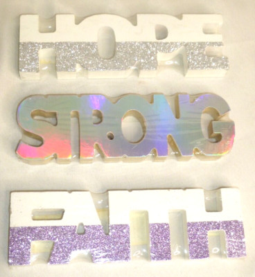 3- Cutout HOPE FAITH STRONG Tabletop Sign Decor Craft Supply DIY Gold Iridescent