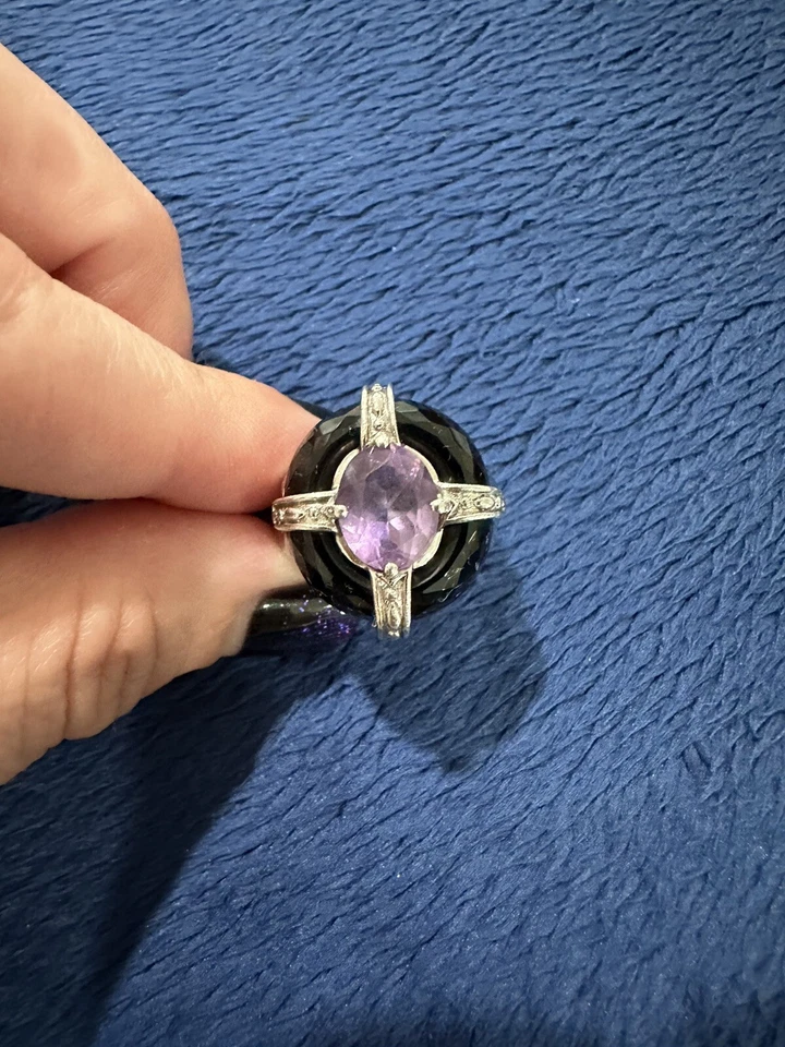 Anillo Victoria Wieck Plata de Ley 925 Ónix Negro Amatista, Talla 7.25 Foto 4 de 4