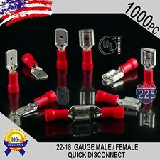 1000 Pack 22-18 Gauge Male  Female Quick Disconnect Red Vinyl .250" Connectors