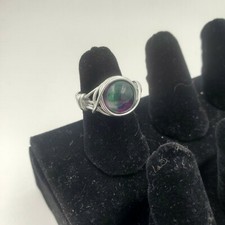 Wire Wrapped Silver Ring with Green / Purple Glass Stone, Women's, Girls, Gift