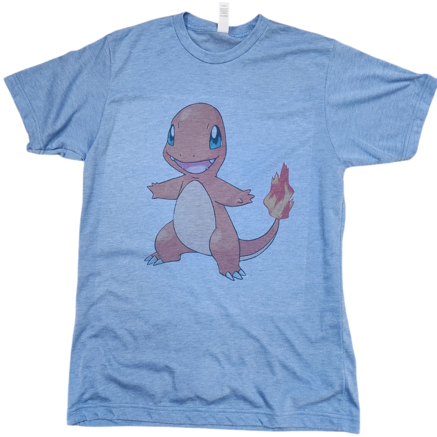 Pokémon Adult New T-Shirt Charmander Color Retro Vintage Blue Soft Style