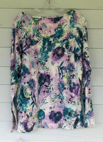 Liz & Co Long Sleeve Shirt Women's Size L Multicolor Floral 100% Cotton NWT - Picture 3 of 9