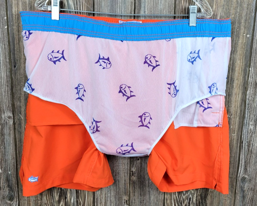 Costume da bagno Southern Tide The Skipjack Board Shorts arancione foderato taglia XXL USATO IN OTTIME CONDIZIONI - Foto 7 di 16