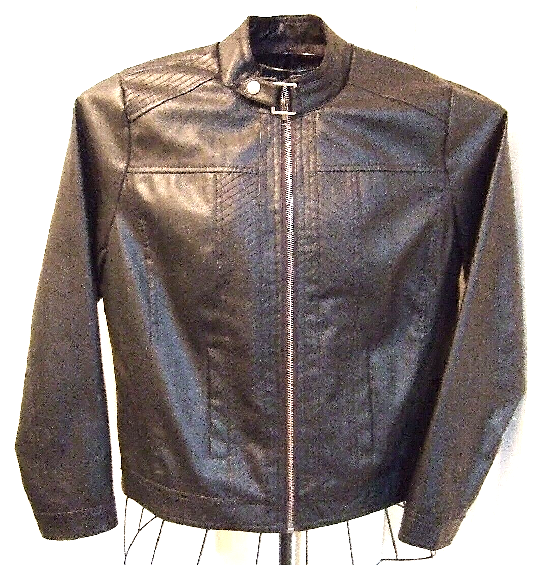 Women's Black Faux Leather Zippered Jacket by I. B. Diffusion