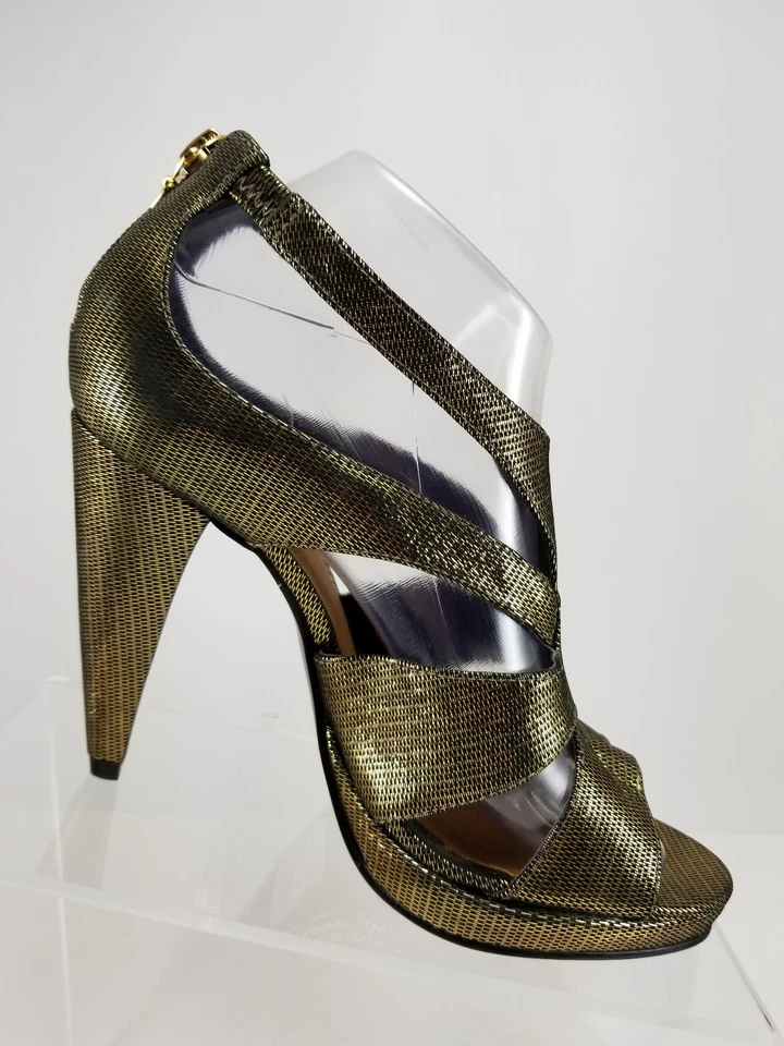  Elisa Atheniense Golden Leather Open Toe Strappy Heels Womens 36 Brazil/6M US  - Image 4 of 4