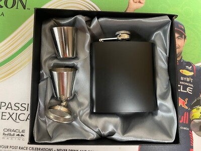 Black Hip Flask Set with 2 Shot Glasses Funnel and  Gift Box Stainless Steel 6oz