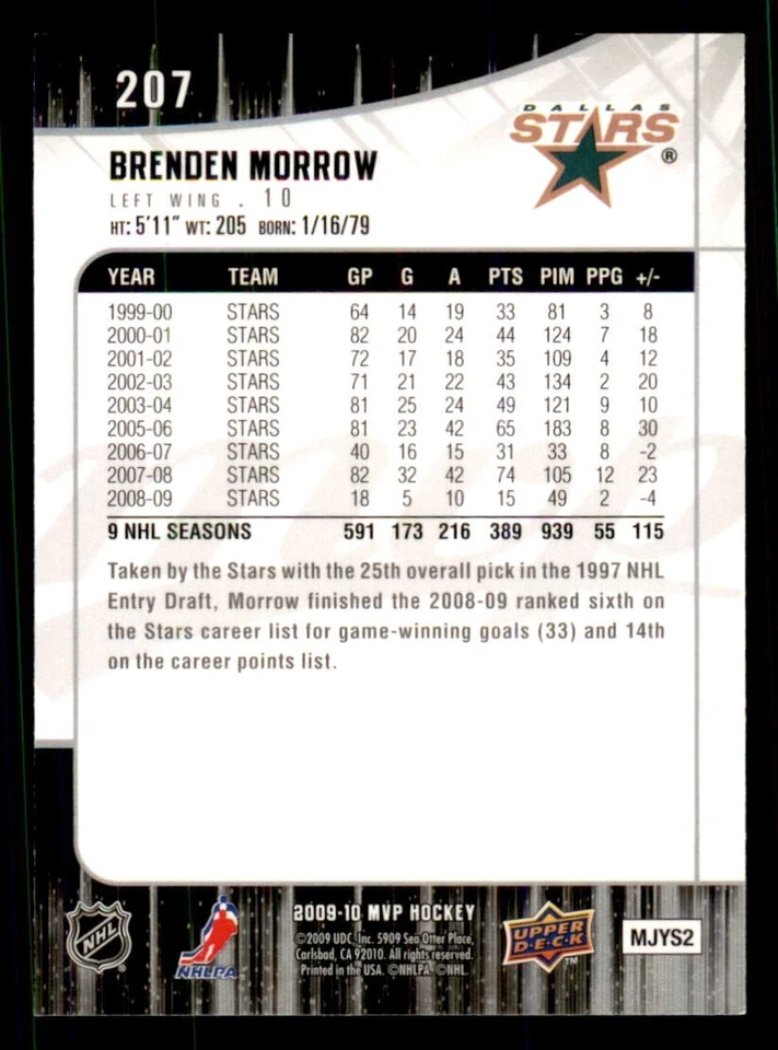 2009-10 Upper Deck MVP #207 Brenden Morrow Dallas Stars - Image 2 of 2