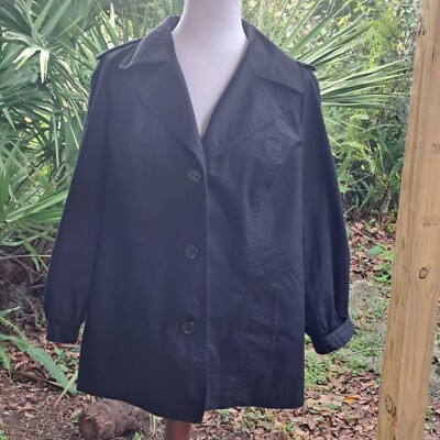 Style And Co Jacket Womens L Black 3 Button Cotton Lined Rain Coat