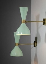 1950's Mid Century Light - Fixture 2 Bulb Brass Italian Diabolo Wall Sconce