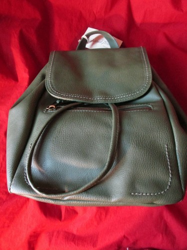 Mini Flap Backpack Green Faux Leather 