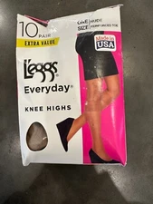 Leggs Everyday ONE SIZE Knee Highs 10 PAIR Reinforced Toe NUDE NEW!
