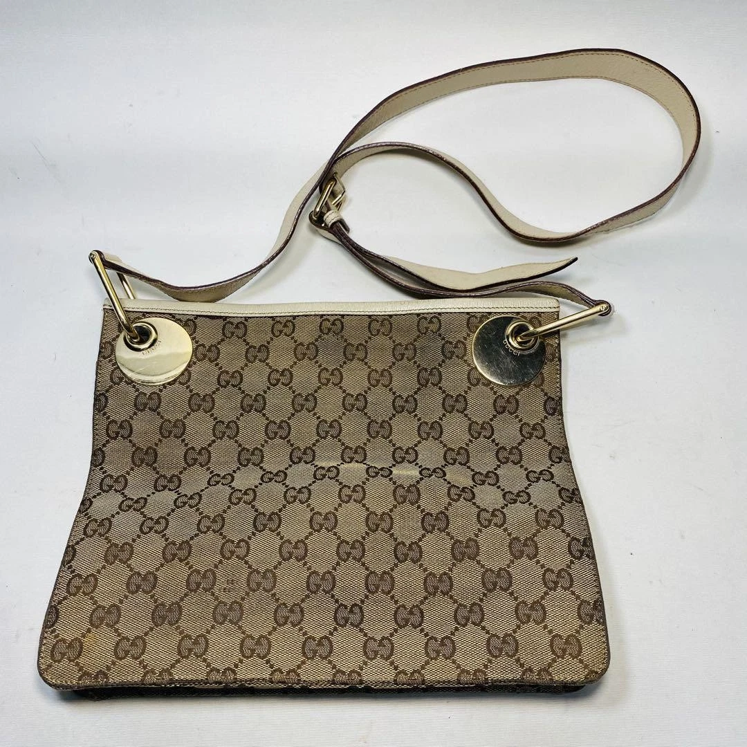 Sac à bandoulière GUCCI toile Gg réglage en 3 étapes blanc