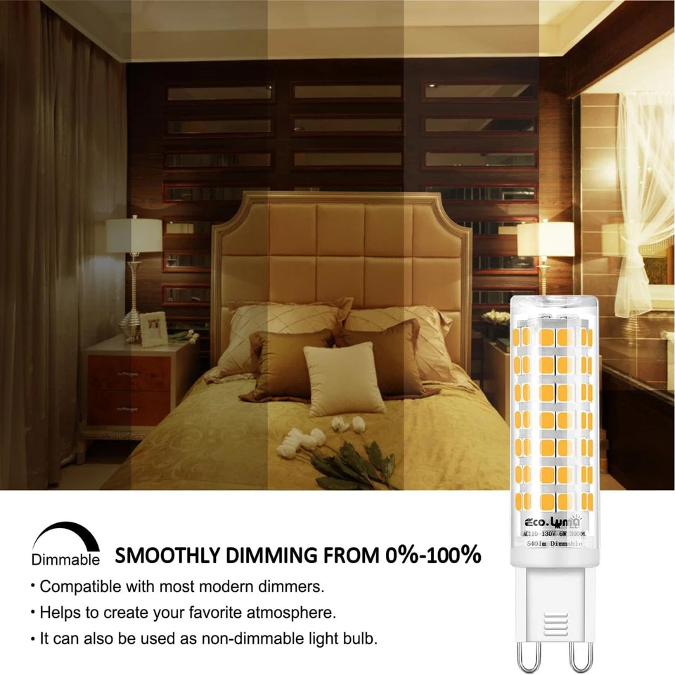 G9 LED Bulb Dimmable, 6W T4 G9 LED Bulb 60 Watt Equivalent, 3000K Soft Warm W... - Image 3 of 4