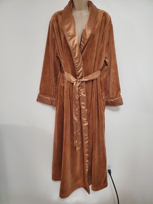 Vintage Cabernet Wrap Robe Mocha Brown Satin Trim Belt Tie Pockets Large