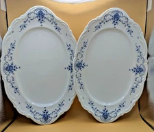MITTERTEICH BAVARIA CHINA TWO LARGE OVAL PLATTERS ESTATE 12.5" FANCY FLORAL BLUE