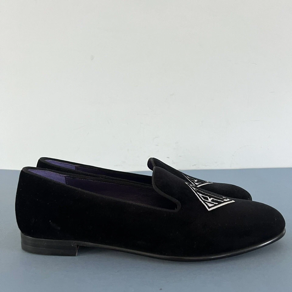Ralph Lauren Purple Label Alonzo Monogram Bullion Black Velvet Slipper Size 37 B - Image 3 of 4
