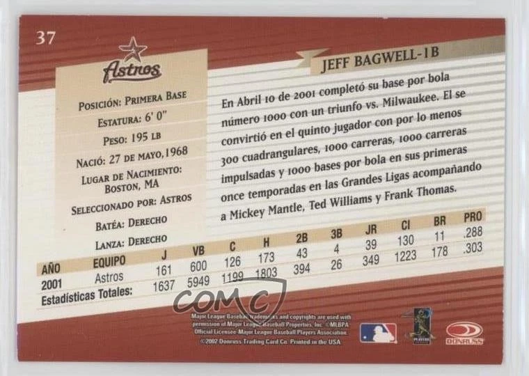 2002 Donruss Super Estrellas Jeff Bagwell #37 HOF - Image 2 of 2