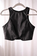 Black Faux Leather Corset Style Crop Top Sleeveless Underbust Size M