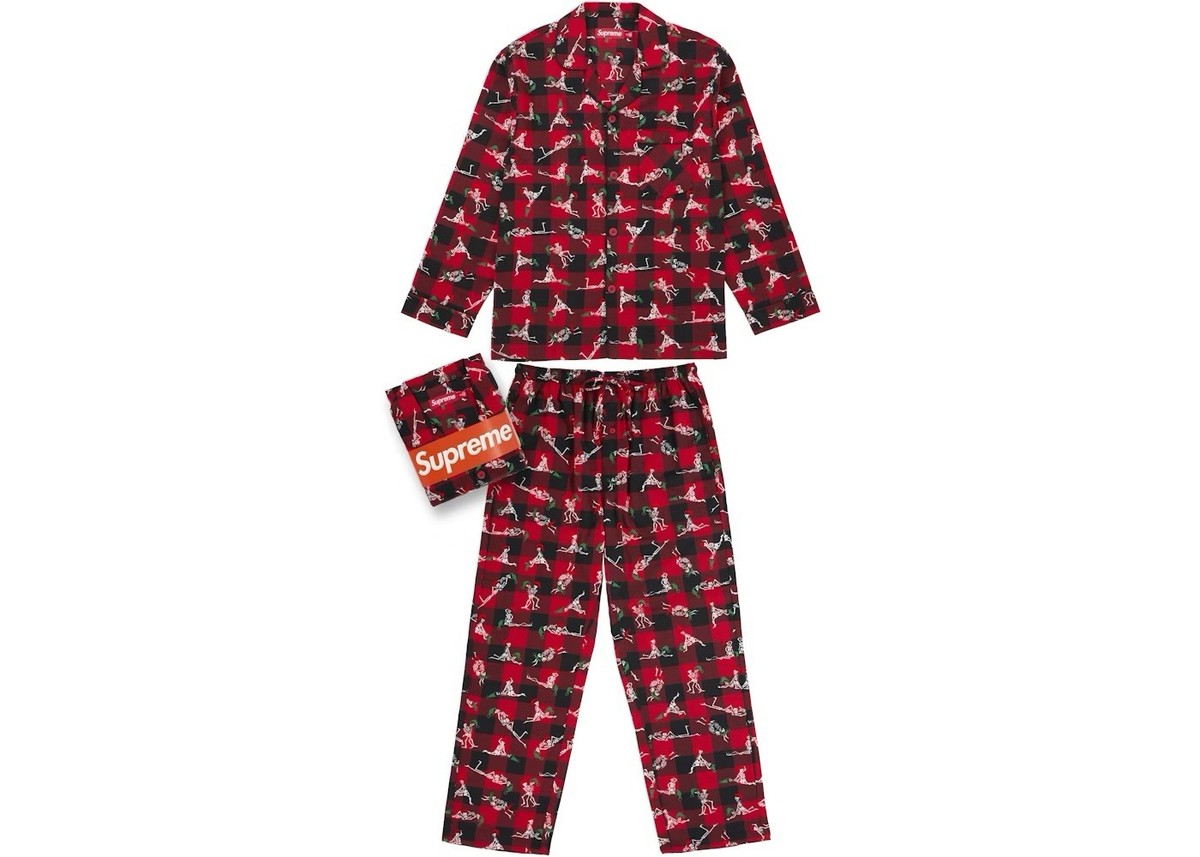 Supreme FW25 Holiday Pajamas Set Size Medium Flannel Red Black