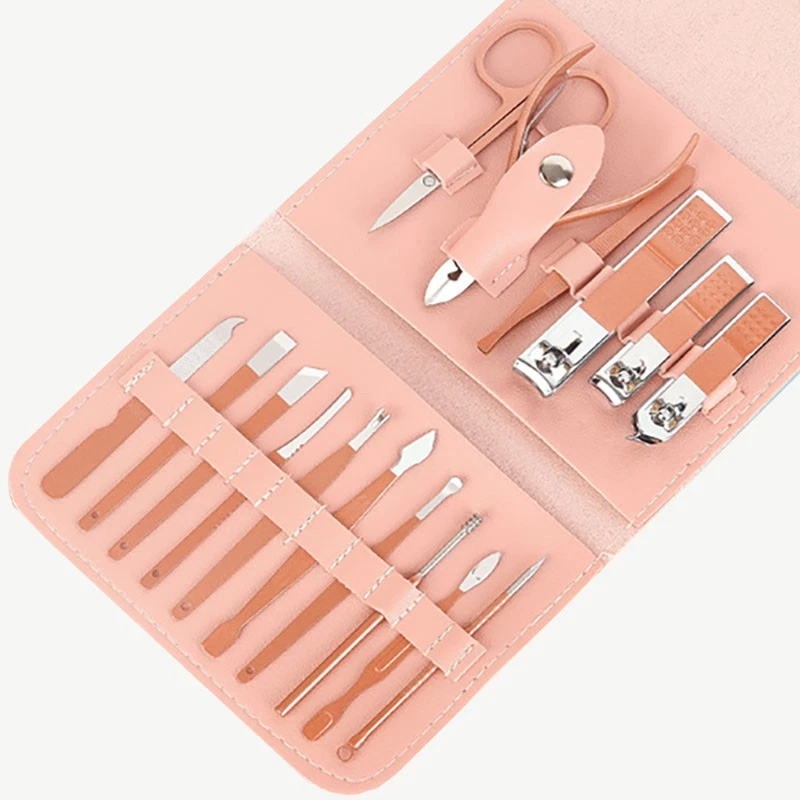 Juego profesional de arte en uñas y pedicura de acero inoxidable de 16 piezas, kit cortapelos de dedos. Foto 3 de 4