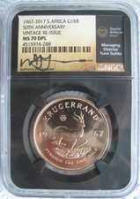 South Africa 2017 1oz Gold Krugerrand NGC MS-70 DPL   50th Anniversary