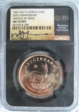 South Africa 2017 1oz Gold Krugerrand NGC MS-70 DPL   50th Anniversary