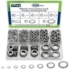 Vifmy Rondelle à Serrure à Dents Externe;500 Pièces, Argent 