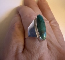 Modernist Vintage Taxco Mexico Sterling Silver  Natural Stone Ring Size 6