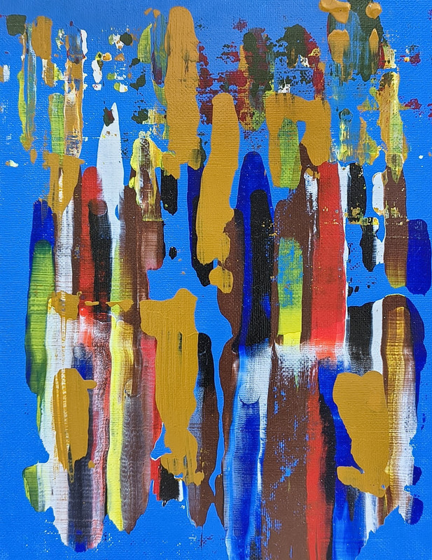 Original Abstract Contemporary Blue Multicolor Drip Style Painting Artwork