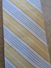 Saks Fifth Avenue Mens Silk Tie Yellow Blue White Diagonal Striped Made in USA