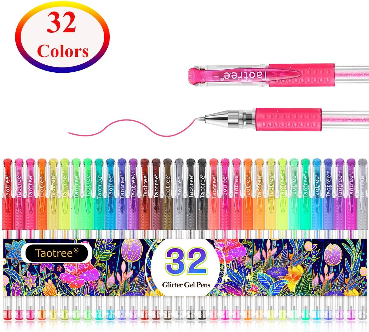 Glitter Gel Pens, 32 Colors Neon Glitter Pens Fine Tip Art Markers Set 40% More