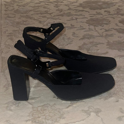 Prada Damen Slingback Pumps Schwarz Blockabsatz Karree Knöchelriemen EU 40