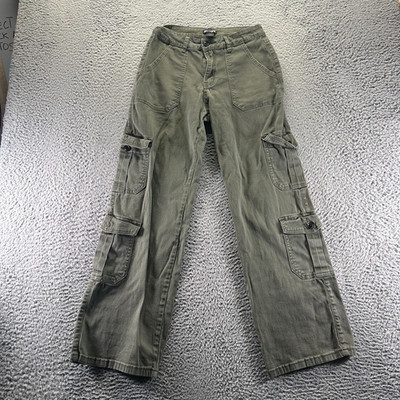 Hot Topic Pant Womens 7 Green Cotton Cargo Straight Utility Workwear Stretch