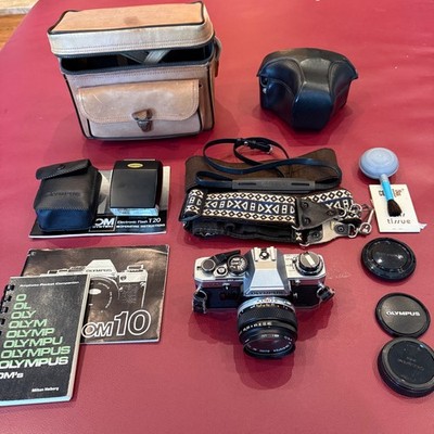 Excellent Olympus OM-10 Film Camera With 50mm 1.8, Flash, Case, Accessories