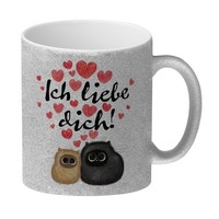 Knuffige Katzen Glitzer-Kaffeebecher Mit Spruch Ich Liebe Dich