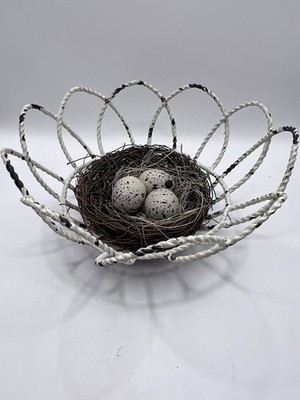 Vtg Wire Basket Cream Bird Nest 3.5 x7  Decor