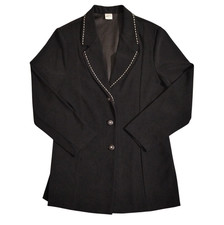 Vintage Jacket Womens 14 Black Blazer Contrast Stitch 3 Button Notch Smileys 90s